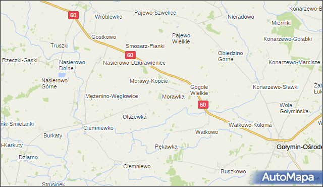 mapa Morawka gmina Gołymin-Ośrodek, Morawka gmina Gołymin-Ośrodek na mapie Targeo