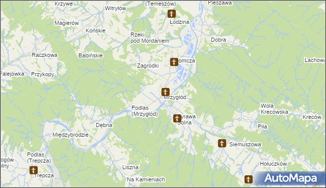 mapa Mrzygłód gmina Sanok, Mrzygłód gmina Sanok na mapie Targeo