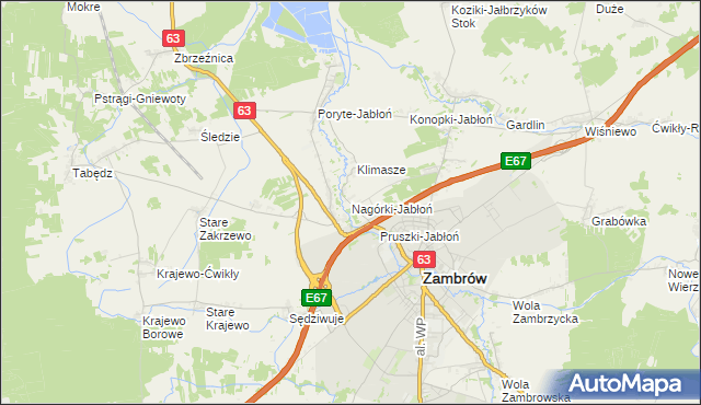 mapa Nagórki-Jabłoń, Nagórki-Jabłoń na mapie Targeo