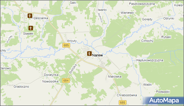 mapa Narew, Narew na mapie Targeo