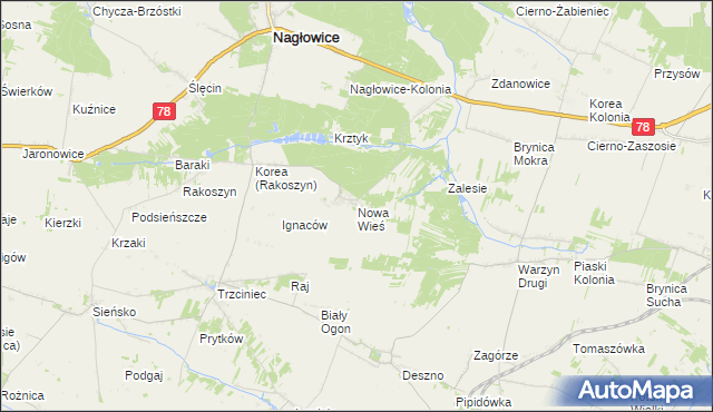 mapa Nowa Wieś gmina Nagłowice, Nowa Wieś gmina Nagłowice na mapie Targeo