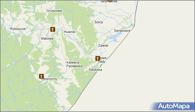 mapa Nowe Sady gmina Fredropol, Nowe Sady gmina Fredropol na mapie Targeo