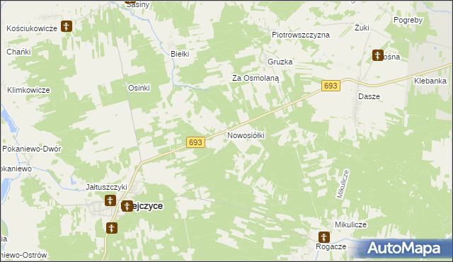 mapa Nowosiółki gmina Milejczyce, Nowosiółki gmina Milejczyce na mapie Targeo