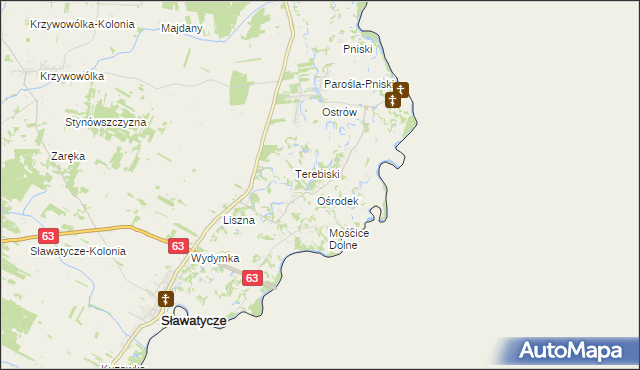 mapa Nowosiółki gmina Sławatycze, Nowosiółki gmina Sławatycze na mapie Targeo