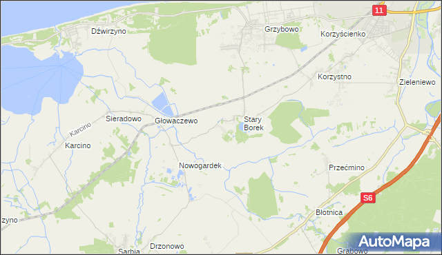 mapa Nowy Borek gmina Kołobrzeg, Nowy Borek gmina Kołobrzeg na mapie Targeo