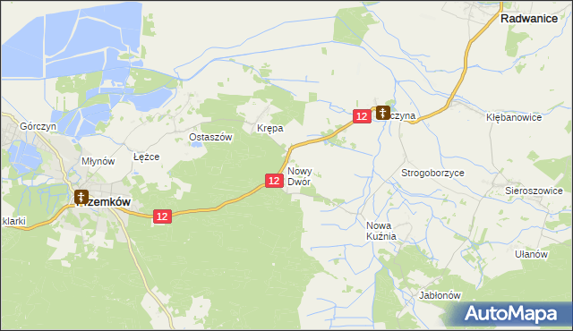 mapa Nowy Dwór gmina Radwanice, Nowy Dwór gmina Radwanice na mapie Targeo