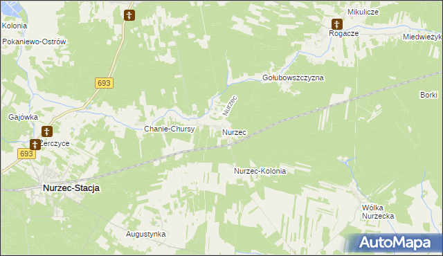 mapa Nurzec gmina Nurzec-Stacja, Nurzec gmina Nurzec-Stacja na mapie Targeo