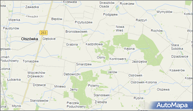 mapa Osiny gmina Grabów, Osiny gmina Grabów na mapie Targeo
