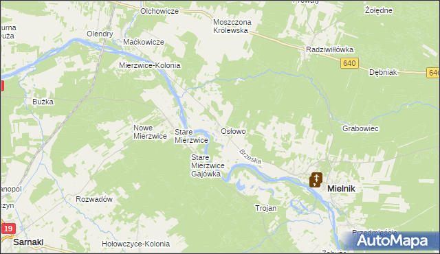 mapa Osłowo gmina Mielnik, Osłowo gmina Mielnik na mapie Targeo