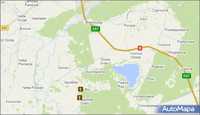 mapa Osowy Grąd, Osowy Grąd na mapie Targeo