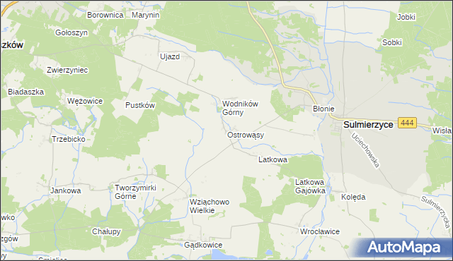 mapa Ostrowąsy gmina Milicz, Ostrowąsy gmina Milicz na mapie Targeo