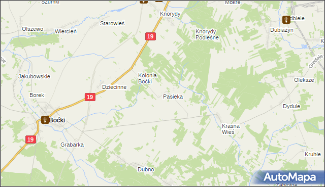 mapa Pasieka gmina Boćki, Pasieka gmina Boćki na mapie Targeo