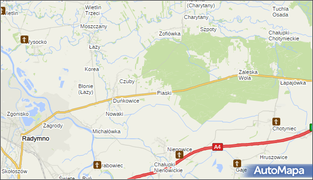 mapa Piaski gmina Radymno, Piaski gmina Radymno na mapie Targeo