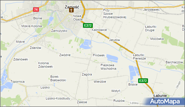 mapa Pniówek gmina Zamość, Pniówek gmina Zamość na mapie Targeo