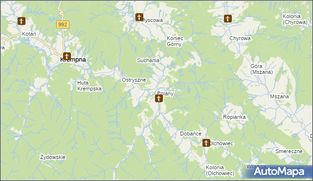 mapa Polany gmina Krempna, Polany gmina Krempna na mapie Targeo