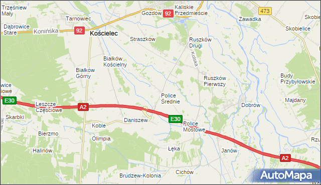 mapa Police Średnie, Police Średnie na mapie Targeo