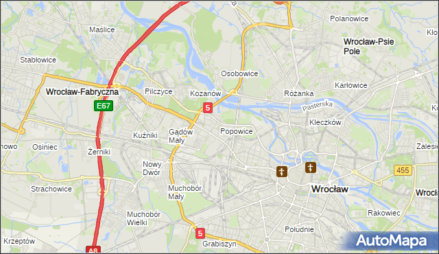 mapa Popowice gmina Wrocław, Popowice gmina Wrocław na mapie Targeo