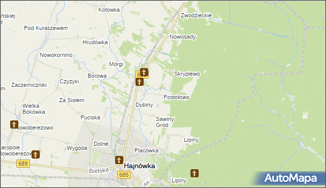 mapa Postołowo gmina Hajnówka, Postołowo gmina Hajnówka na mapie Targeo