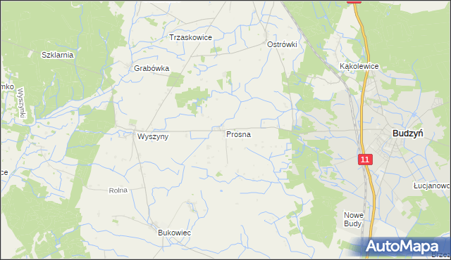 mapa Prosna gmina Budzyń, Prosna gmina Budzyń na mapie Targeo