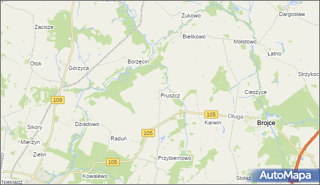 mapa Pruszcz gmina Brojce, Pruszcz gmina Brojce na mapie Targeo