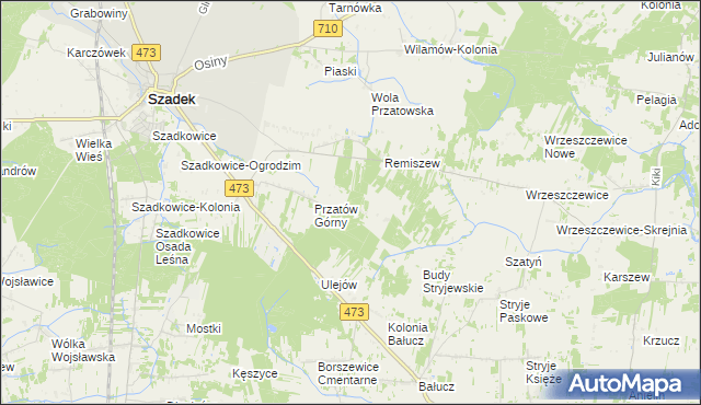 mapa Przybyłów gmina Szadek, Przybyłów gmina Szadek na mapie Targeo