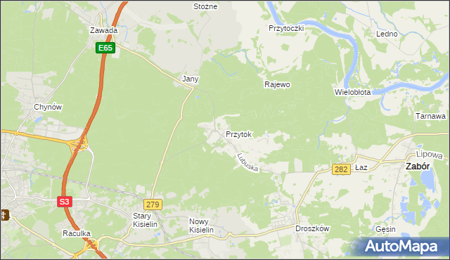 mapa Przytok gmina Zabór, Przytok gmina Zabór na mapie Targeo