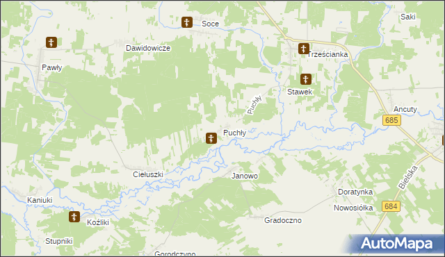 mapa Puchły, Puchły na mapie Targeo