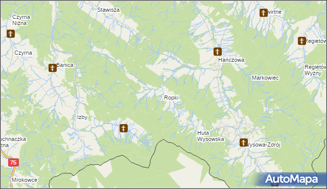 mapa Ropki, Ropki na mapie Targeo