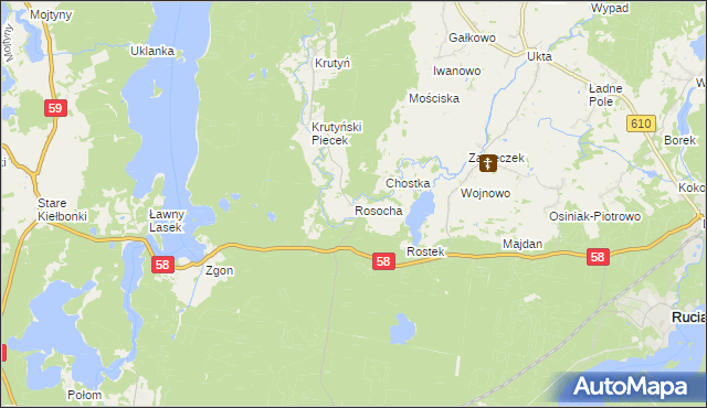 mapa Rosocha gmina Piecki, Rosocha gmina Piecki na mapie Targeo