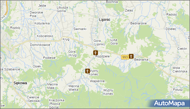 mapa Rozdziele gmina Lipinki, Rozdziele gmina Lipinki na mapie Targeo