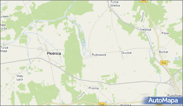 mapa Rutkowice gmina Płośnica, Rutkowice gmina Płośnica na mapie Targeo