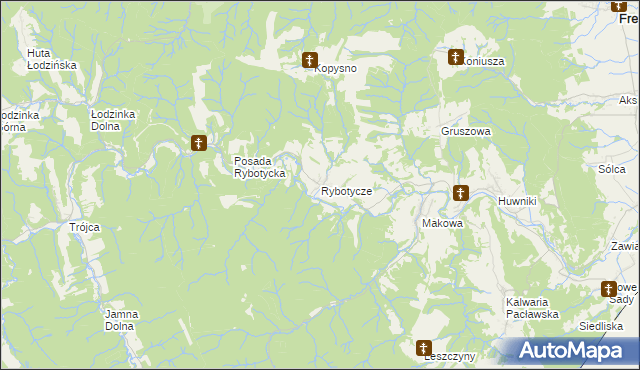 mapa Rybotycze, Rybotycze na mapie Targeo