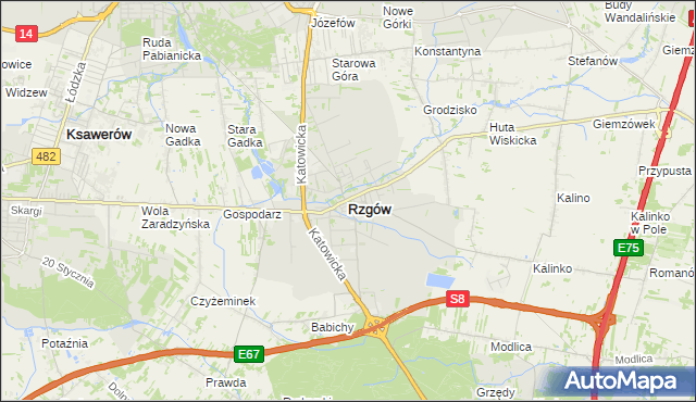 mapa Rzgów powiat łódzki wschodni, Rzgów powiat łódzki wschodni na mapie Targeo