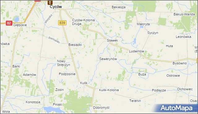 mapa Sewerynów gmina Cyców, Sewerynów gmina Cyców na mapie Targeo