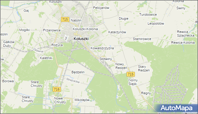 mapa Słotwiny gmina Koluszki, Słotwiny gmina Koluszki na mapie Targeo