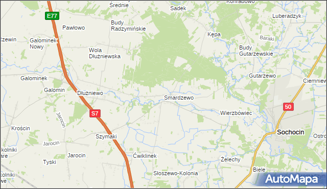 mapa Smardzewo gmina Sochocin, Smardzewo gmina Sochocin na mapie Targeo