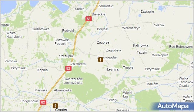 mapa Świerszczów gmina Cyców, Świerszczów gmina Cyców na mapie Targeo