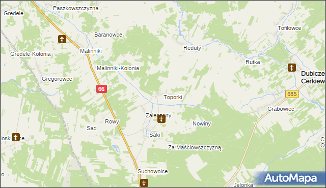 mapa Toporki, Toporki na mapie Targeo