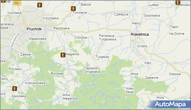 mapa Tuligłowy gmina Rokietnica, Tuligłowy gmina Rokietnica na mapie Targeo