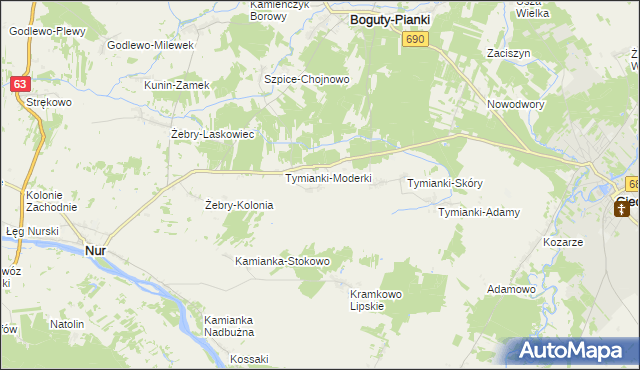 mapa Tymianki-Okunie, Tymianki-Okunie na mapie Targeo