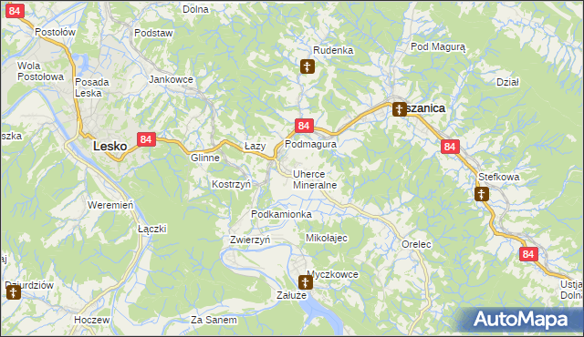 mapa Uherce Mineralne, Uherce Mineralne na mapie Targeo