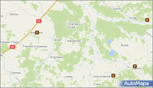 mapa Wandalin gmina Boćki, Wandalin gmina Boćki na mapie Targeo