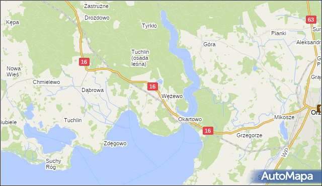 mapa Wężewo gmina Orzysz, Wężewo gmina Orzysz na mapie Targeo