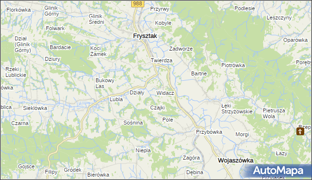 mapa Widacz gmina Frysztak, Widacz gmina Frysztak na mapie Targeo