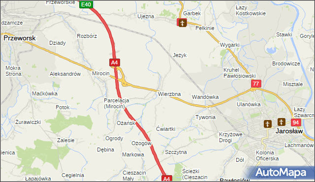 mapa Wierzbna gmina Pawłosiów, Wierzbna gmina Pawłosiów na mapie Targeo