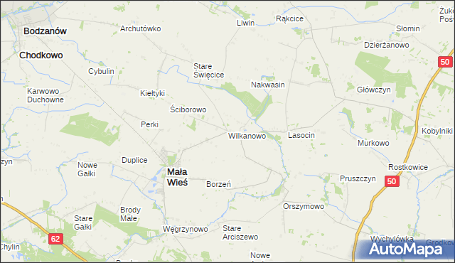 mapa Wilkanowo gmina Mała Wieś, Wilkanowo gmina Mała Wieś na mapie Targeo