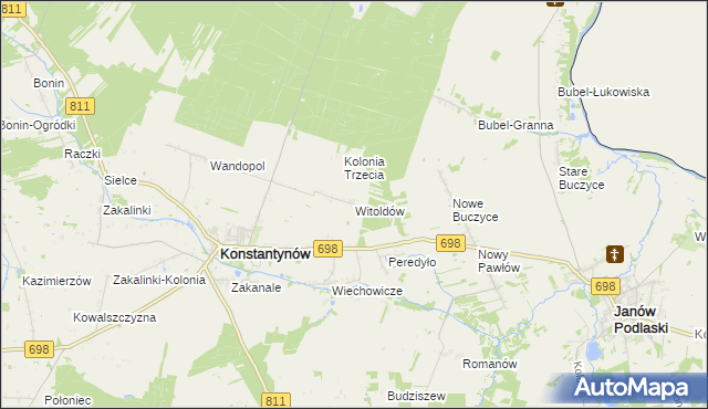 mapa Witoldów gmina Konstantynów, Witoldów gmina Konstantynów na mapie Targeo