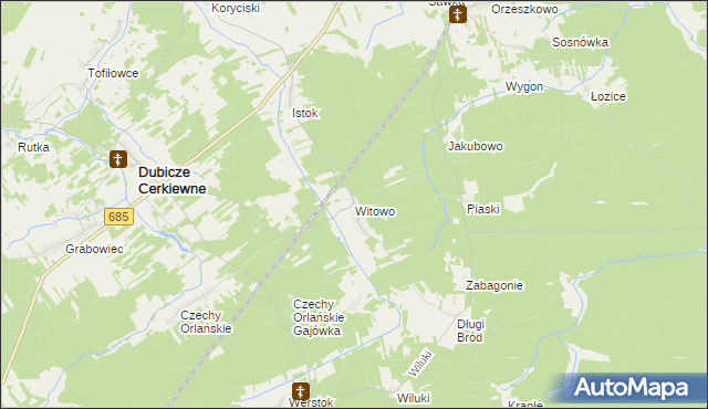 mapa Witowo gmina Dubicze Cerkiewne, Witowo gmina Dubicze Cerkiewne na mapie Targeo