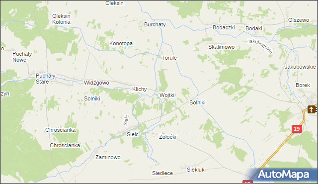 mapa Wojtki gmina Boćki, Wojtki gmina Boćki na mapie Targeo