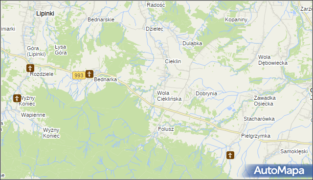 mapa Wola Cieklińska, Wola Cieklińska na mapie Targeo